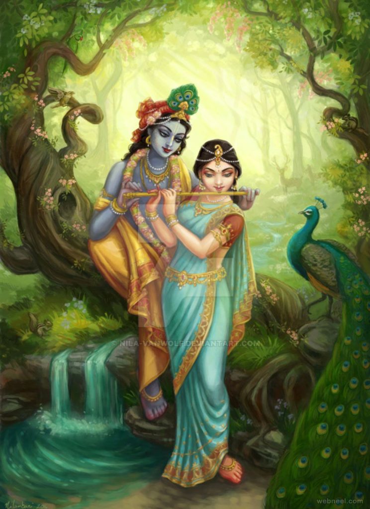 Radha Krishna Indian Painting By Nilavanwolf