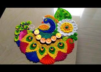 Easy Attractive With Colorful Peacock Rangoli For Welcome