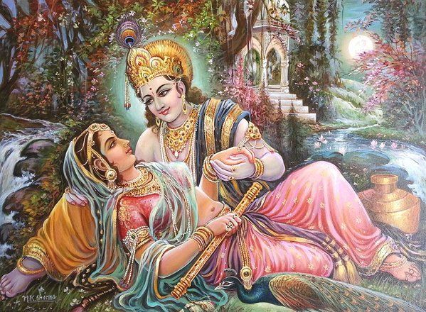 Radha Krishna Oil Canvas Painting Art Print By Mayur Sharma