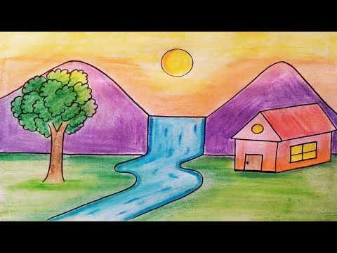 Very easy!! Landscape /scenery of beautiful nature.. step by step - (  Pencil Colours ) - YouTube
