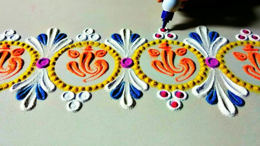 Easy and quick Ganpati border rangoli | Rangoli border for Ganesh Chaturthi